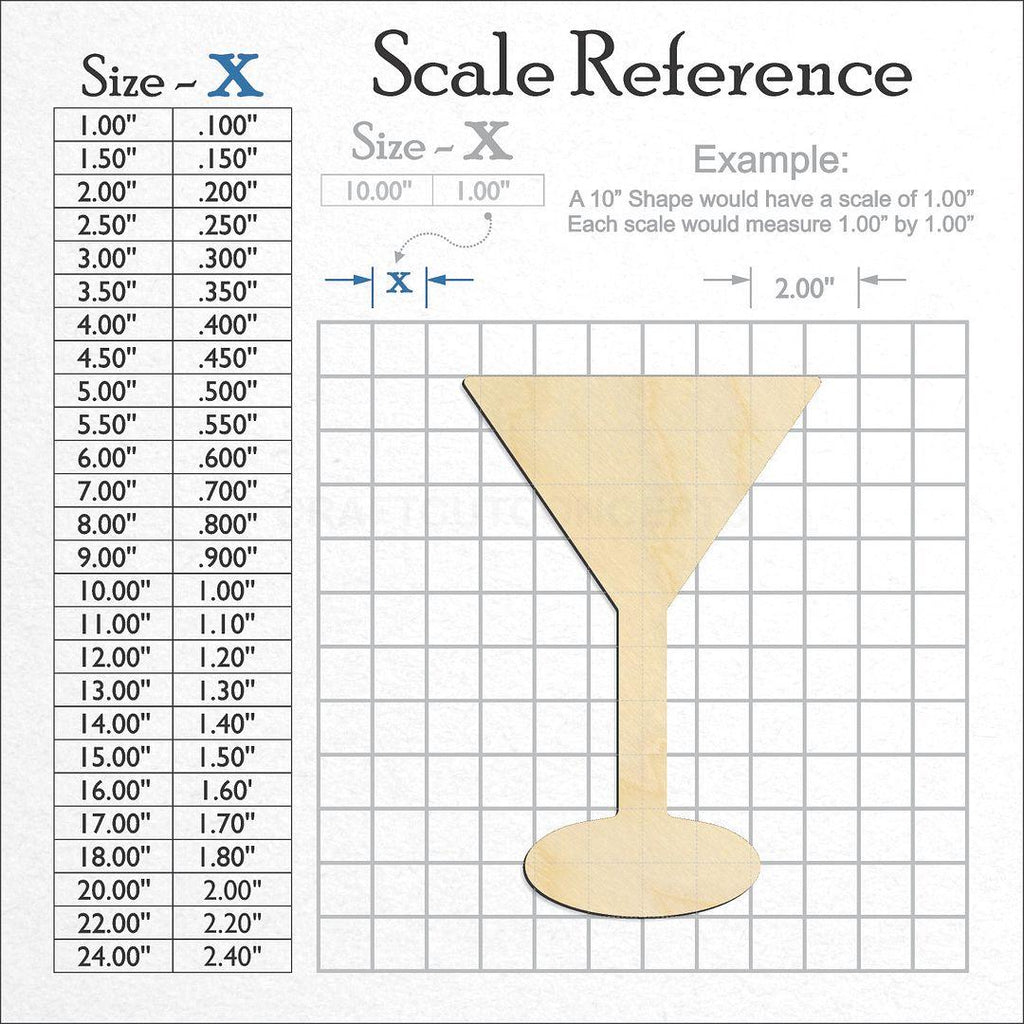 A scale and graph image showing a wood Martini Glass craft blank