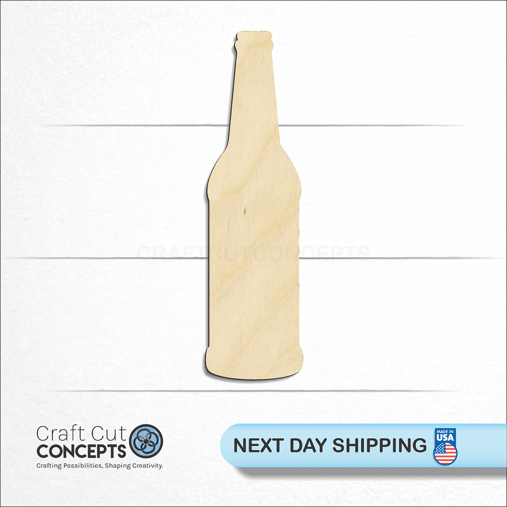 Craft Cut Concepts logo and next day shipping banner with an unfinished wood Beer Bottle craft shape and blank