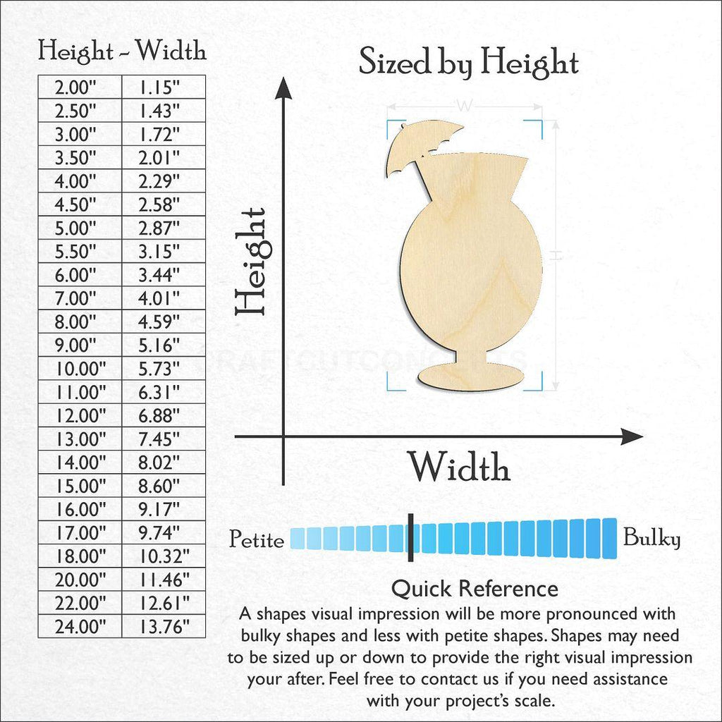 Sizes available for a laser cut Fruity Bar Drink Glass craft blank