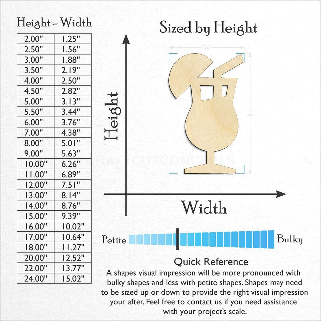 Sizes available for a laser cut Fruity Bar Drink craft blank