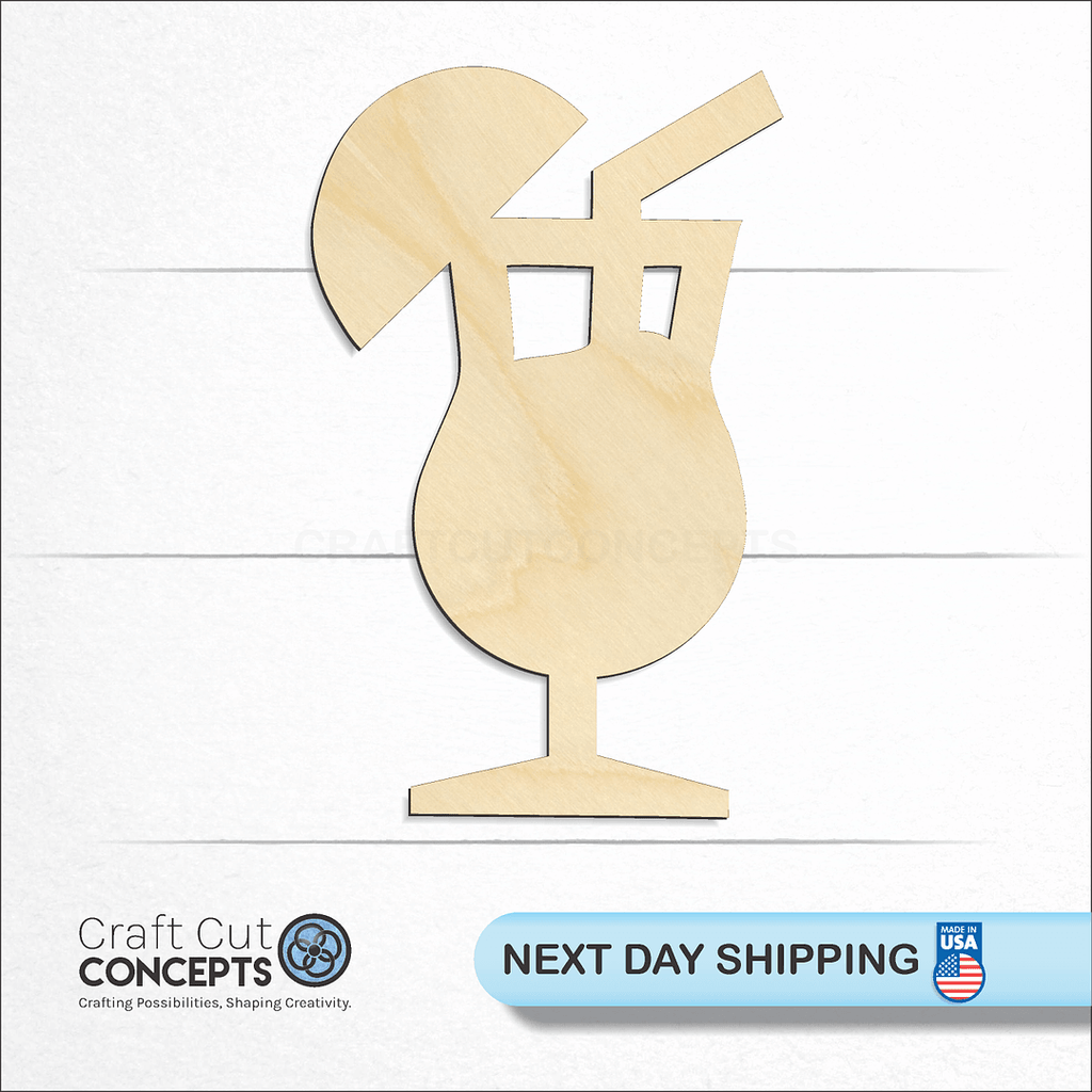 Craft Cut Concepts logo and next day shipping banner with an unfinished wood Fruity Bar Drink craft shape and blank