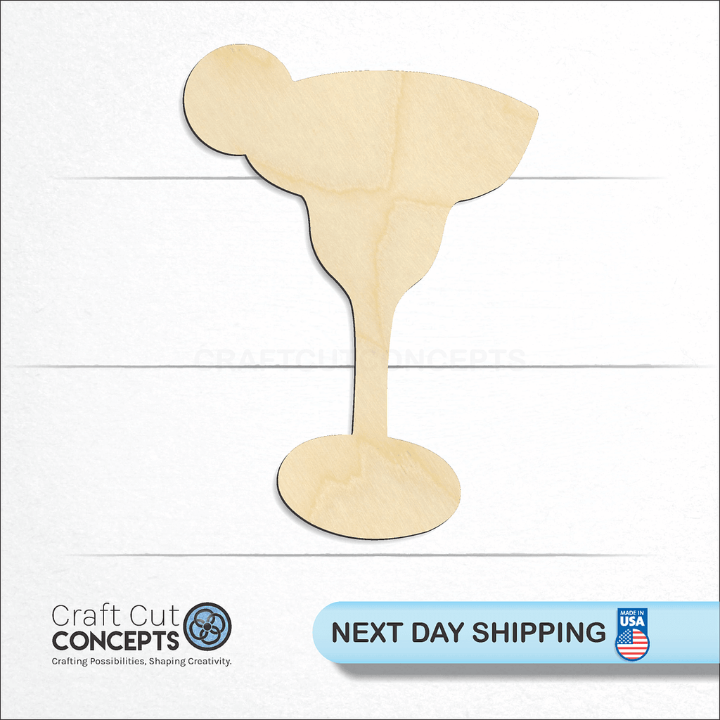 Craft Cut Concepts logo and next day shipping banner with an unfinished wood Glass with lime craft shape and blank