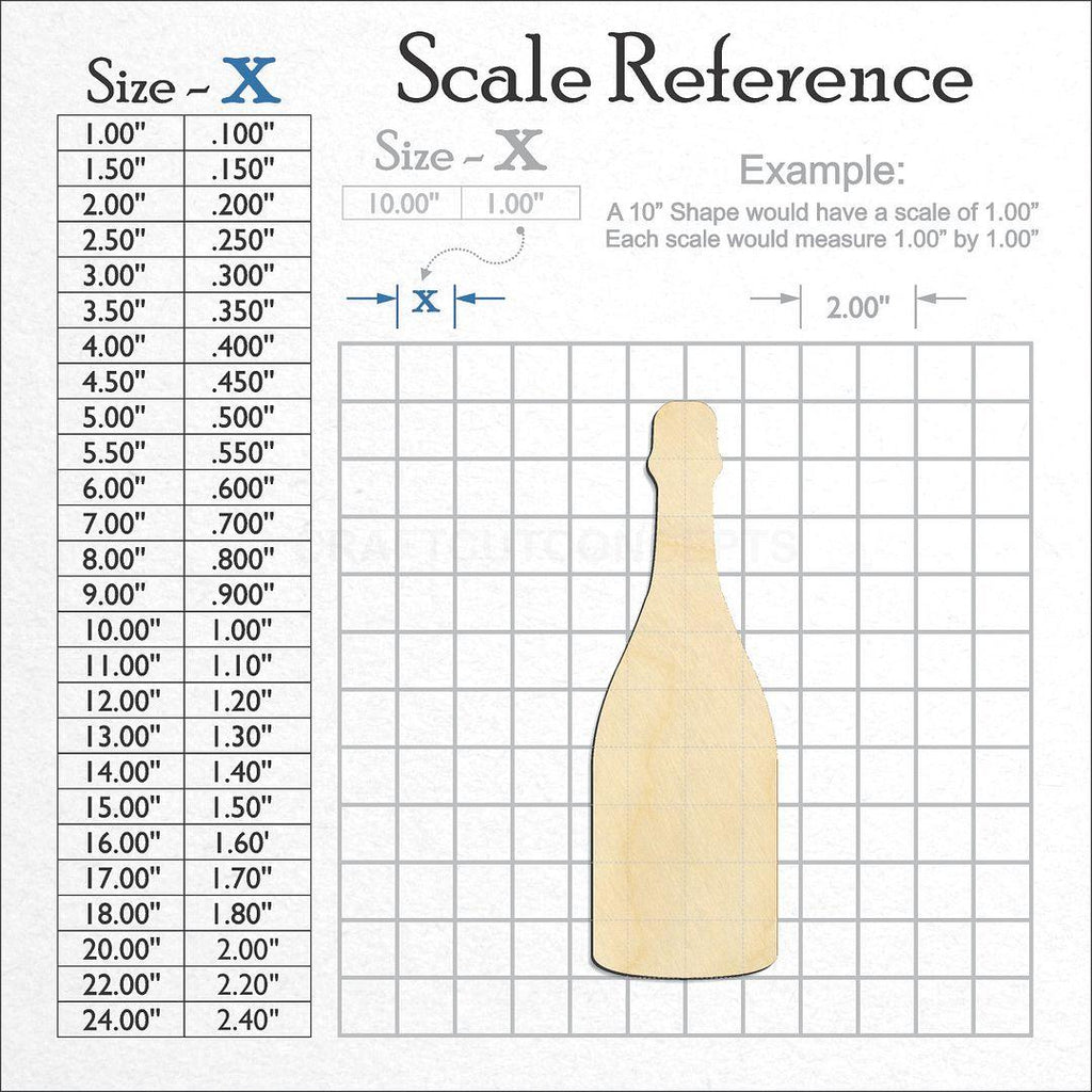 A scale and graph image showing a wood Champane Bottle craft blank