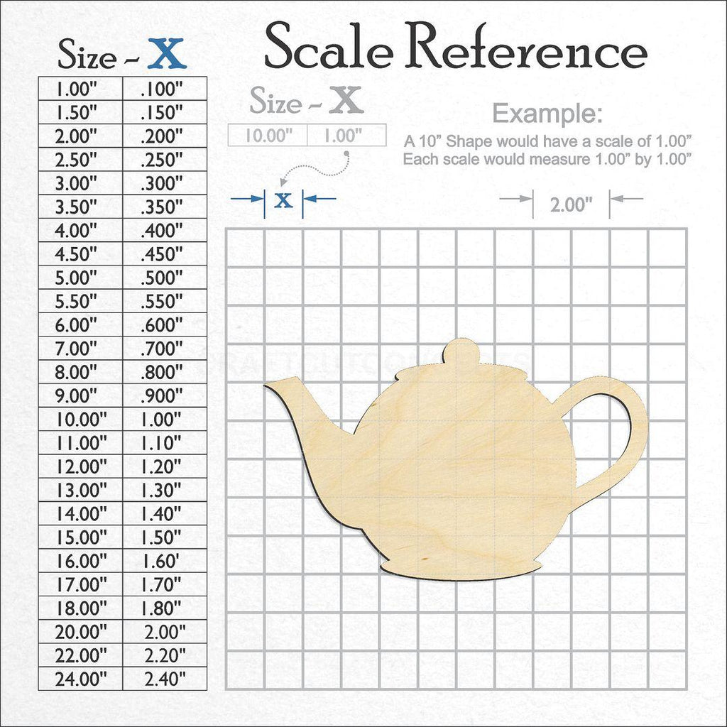 A scale and graph image showing a wood Tea Pot craft blank