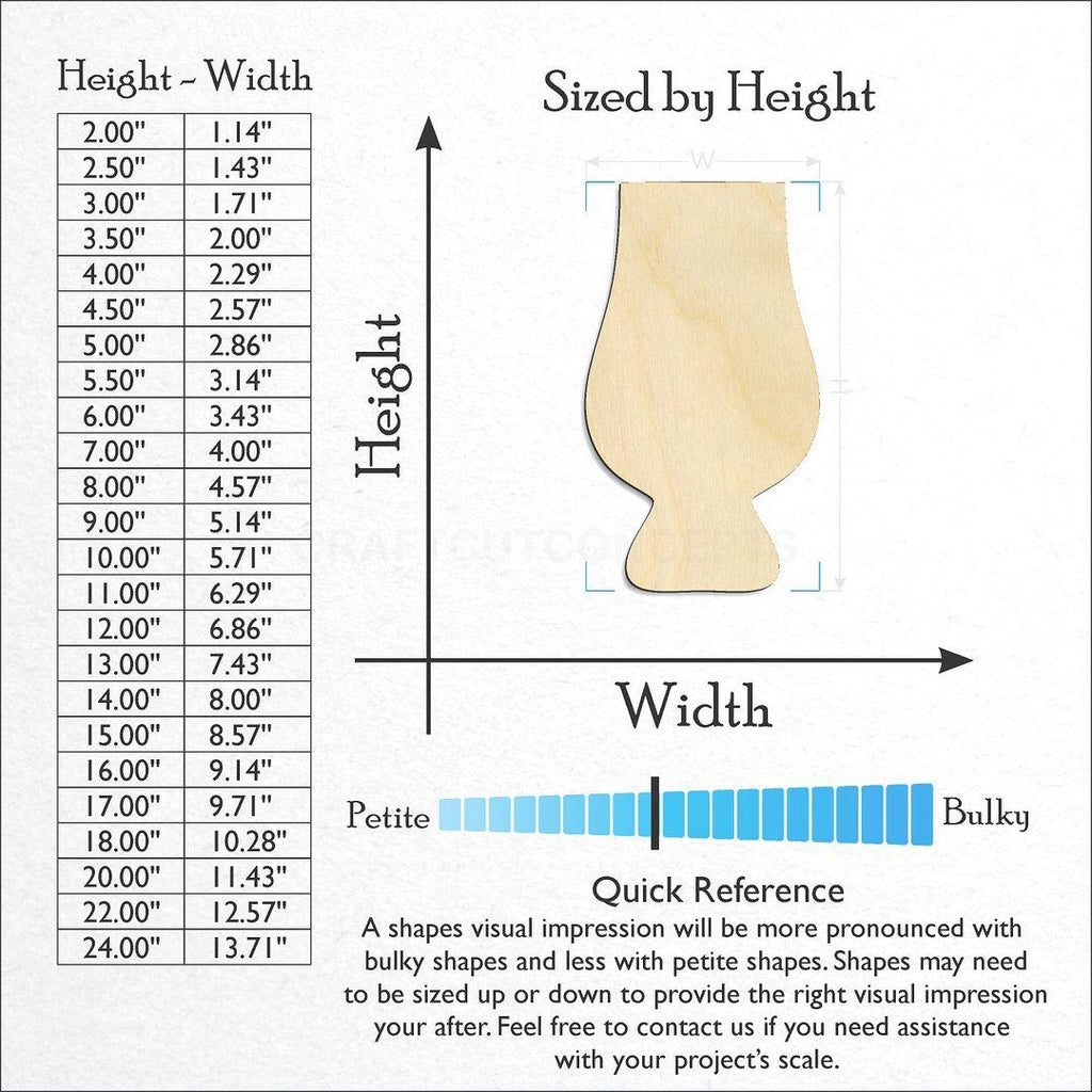 Sizes available for a laser cut Glencairn Wine craft blank