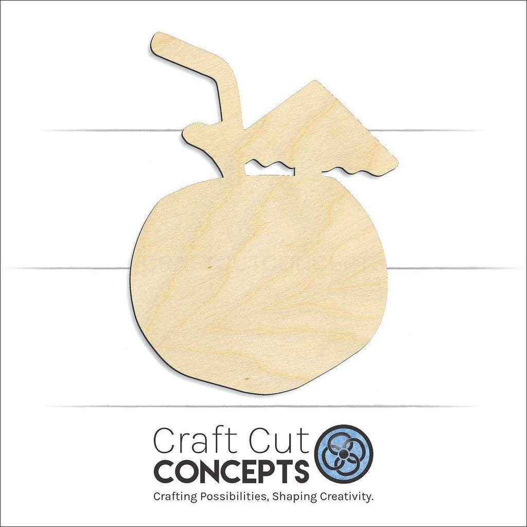 Craft Cut Concepts Logo under a wood Coconut Drink craft shape and blank