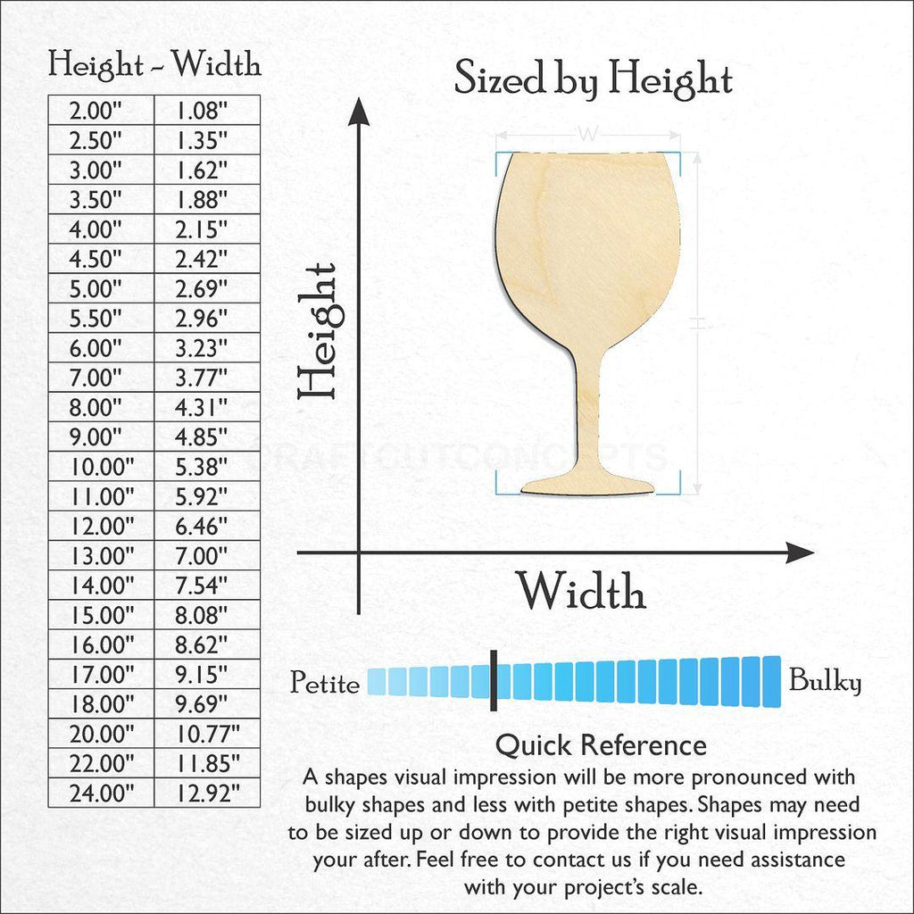 Sizes available for a laser cut Wine Glass craft blank