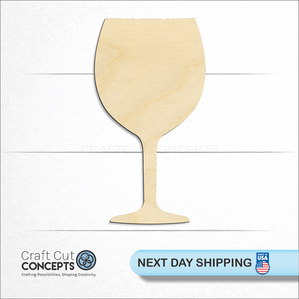 Craft Cut Concepts logo and next day shipping banner with an unfinished wood Wine Glass craft shape and blank