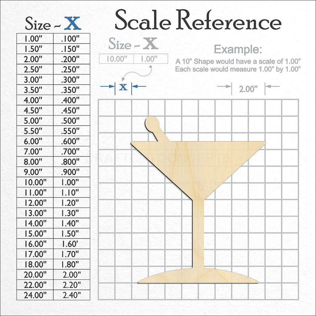 A scale and graph image showing a wood Martini Glass craft blank