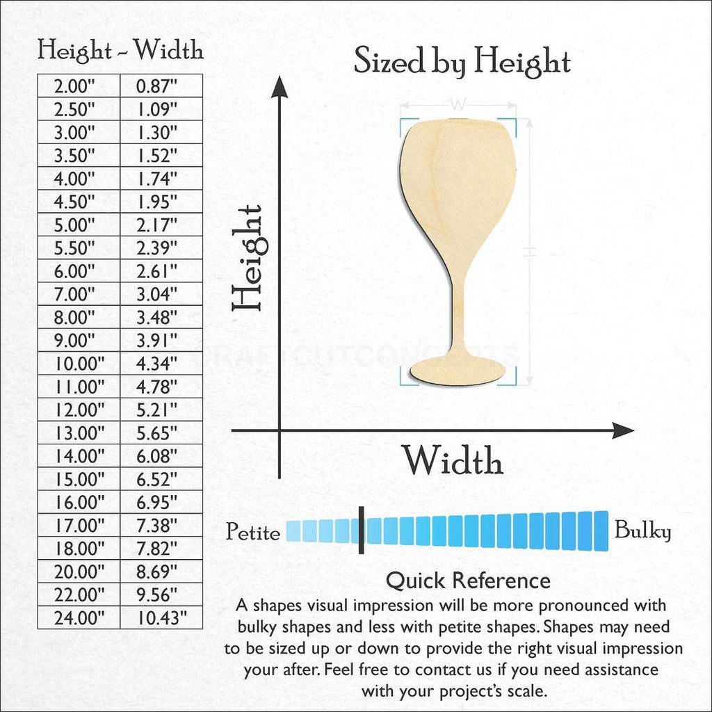 Sizes available for a laser cut Wine Glass craft blank