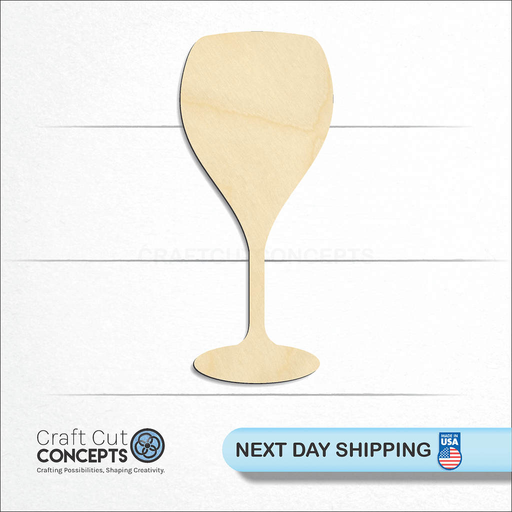 Craft Cut Concepts logo and next day shipping banner with an unfinished wood Wine Glass craft shape and blank