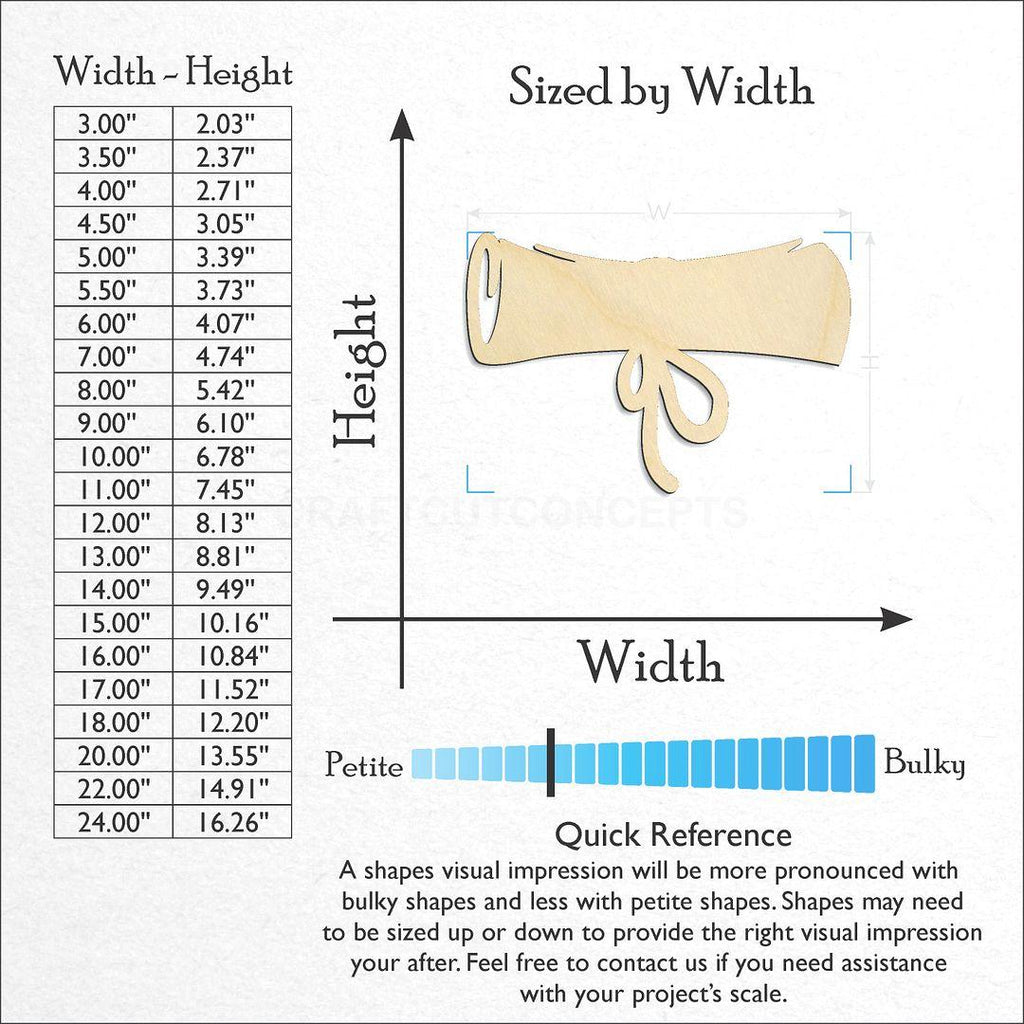 Sizes available for a laser cut Graduation Diploma craft blank