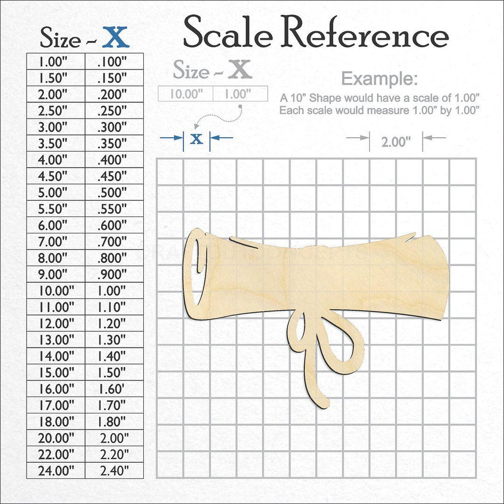 A scale and graph image showing a wood Graduation Diploma craft blank