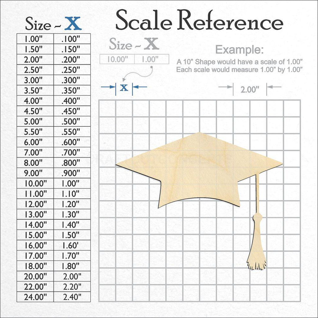 A scale and graph image showing a wood Graduation Cap craft blank