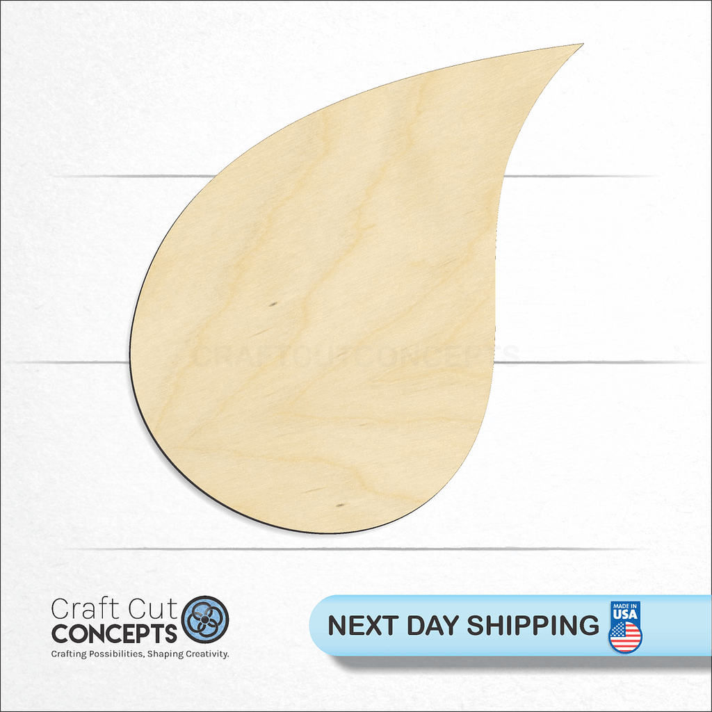 Craft Cut Concepts logo and next day shipping banner with an unfinished wood Tear Rain Drop-2 craft shape and blank