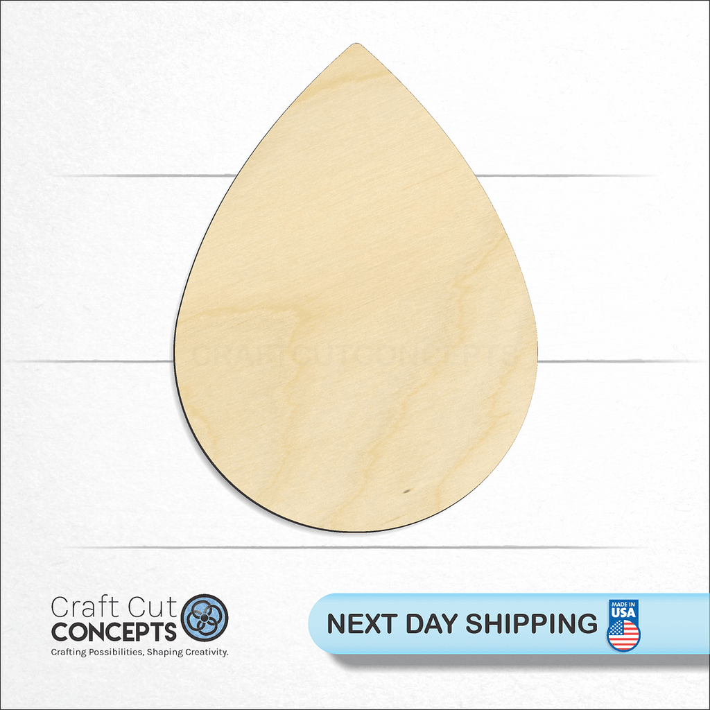 Craft Cut Concepts logo and next day shipping banner with an unfinished wood Tear Rain Drop craft shape and blank