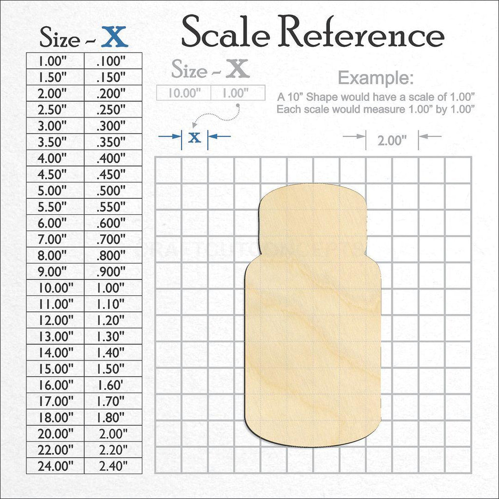 A scale and graph image showing a wood Pill Bottle craft blank