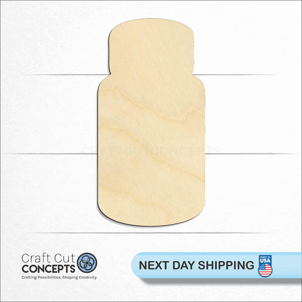 Craft Cut Concepts logo and next day shipping banner with an unfinished wood Pill Bottle craft shape and blank