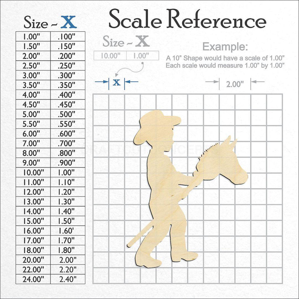 A scale and graph image showing a wood Kid Riding toy horse craft blank