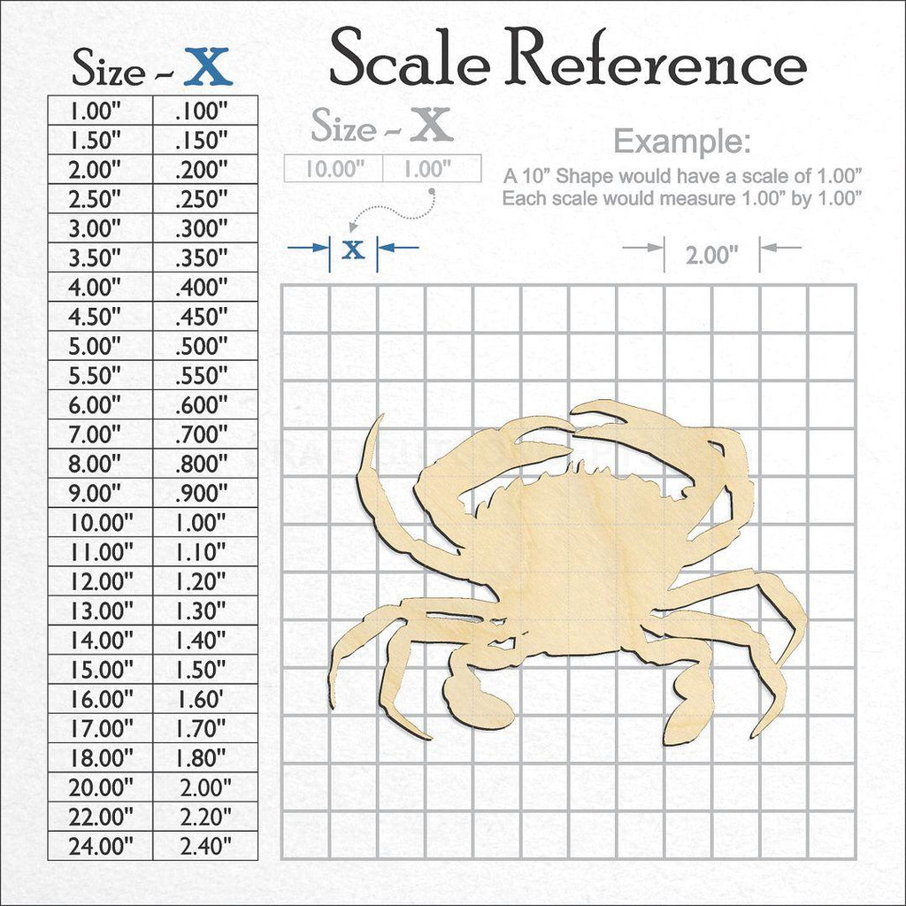 A scale and graph image showing a wood Blue Crab craft blank