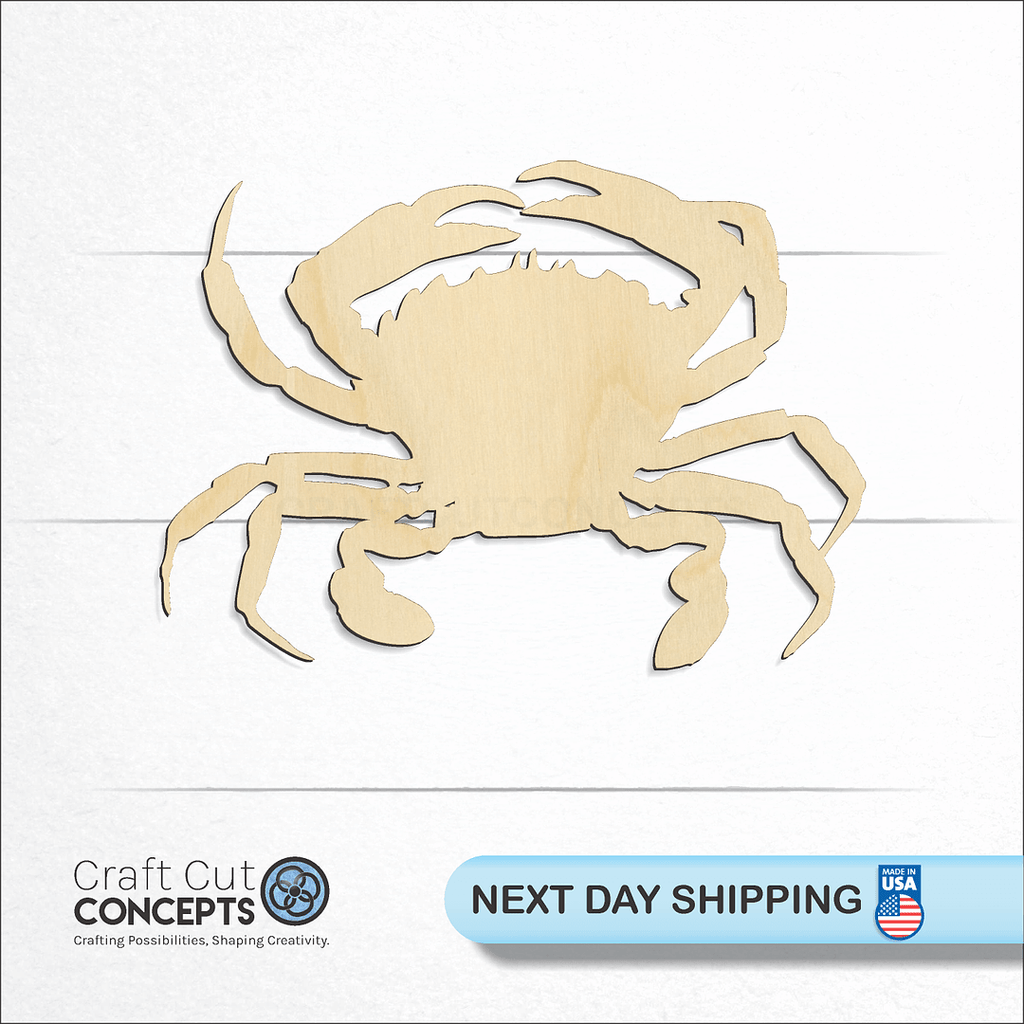 Craft Cut Concepts logo and next day shipping banner with an unfinished wood Blue Crab craft shape and blank