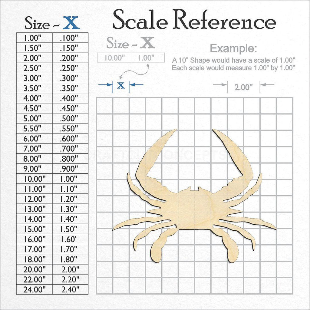 A scale and graph image showing a wood Blue Crab craft blank