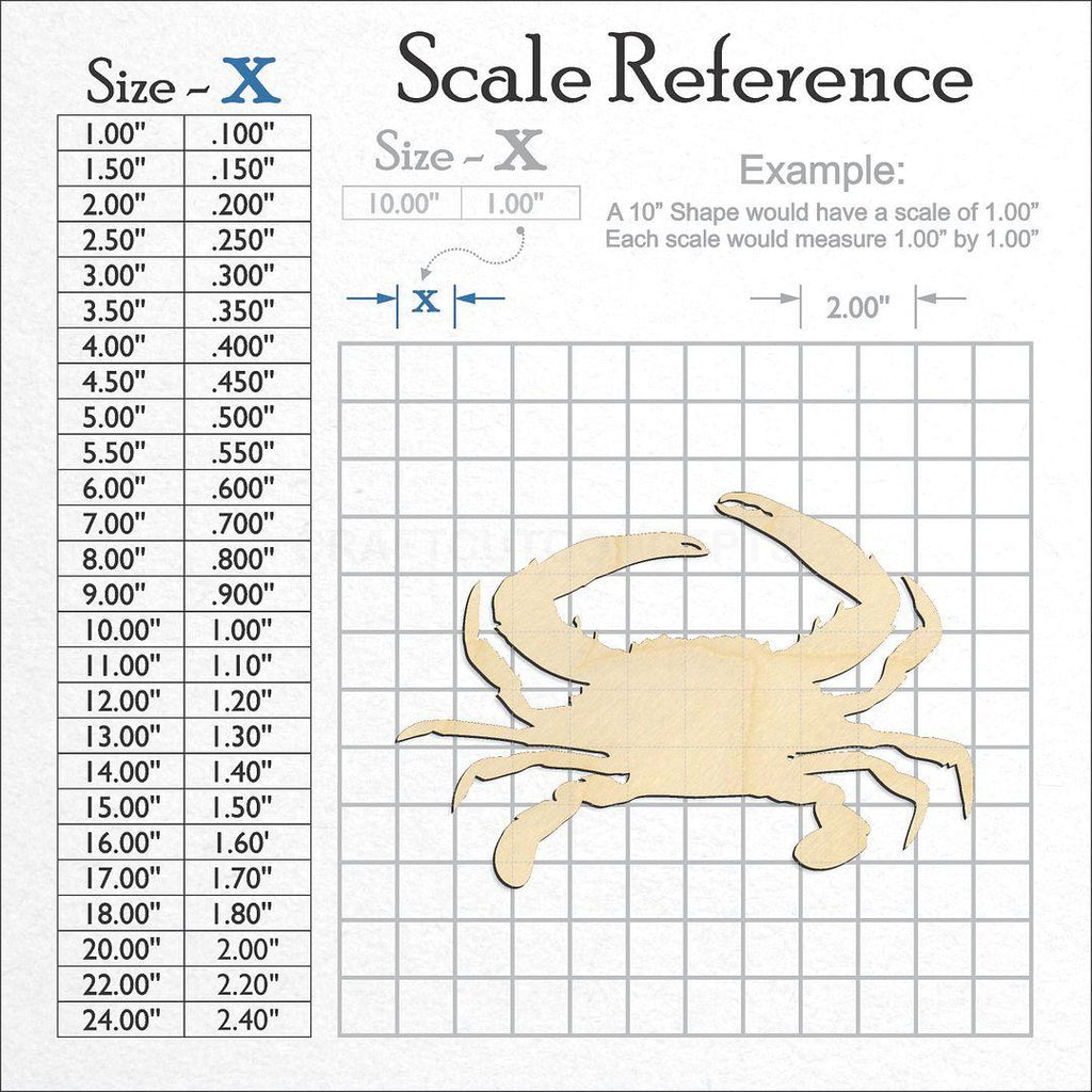 A scale and graph image showing a wood Crab craft blank