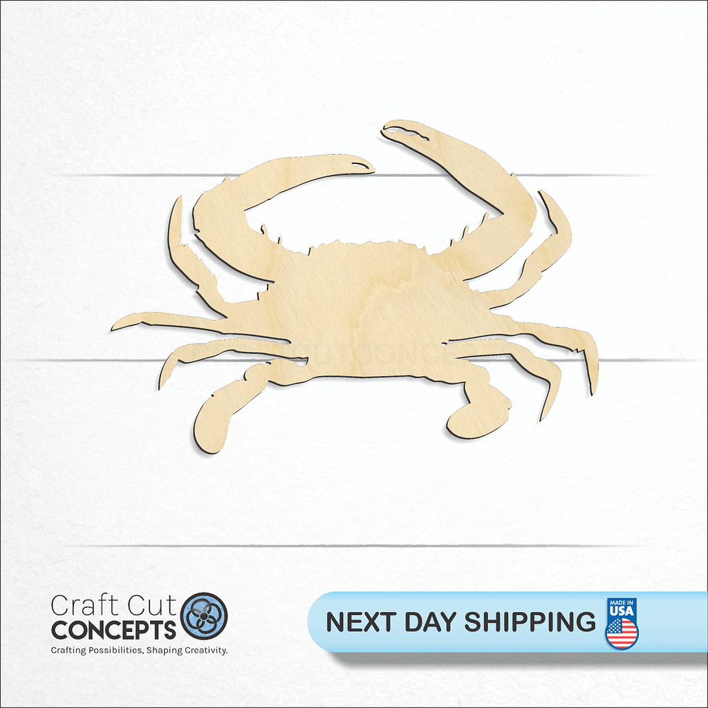 Craft Cut Concepts logo and next day shipping banner with an unfinished wood Crab craft shape and blank