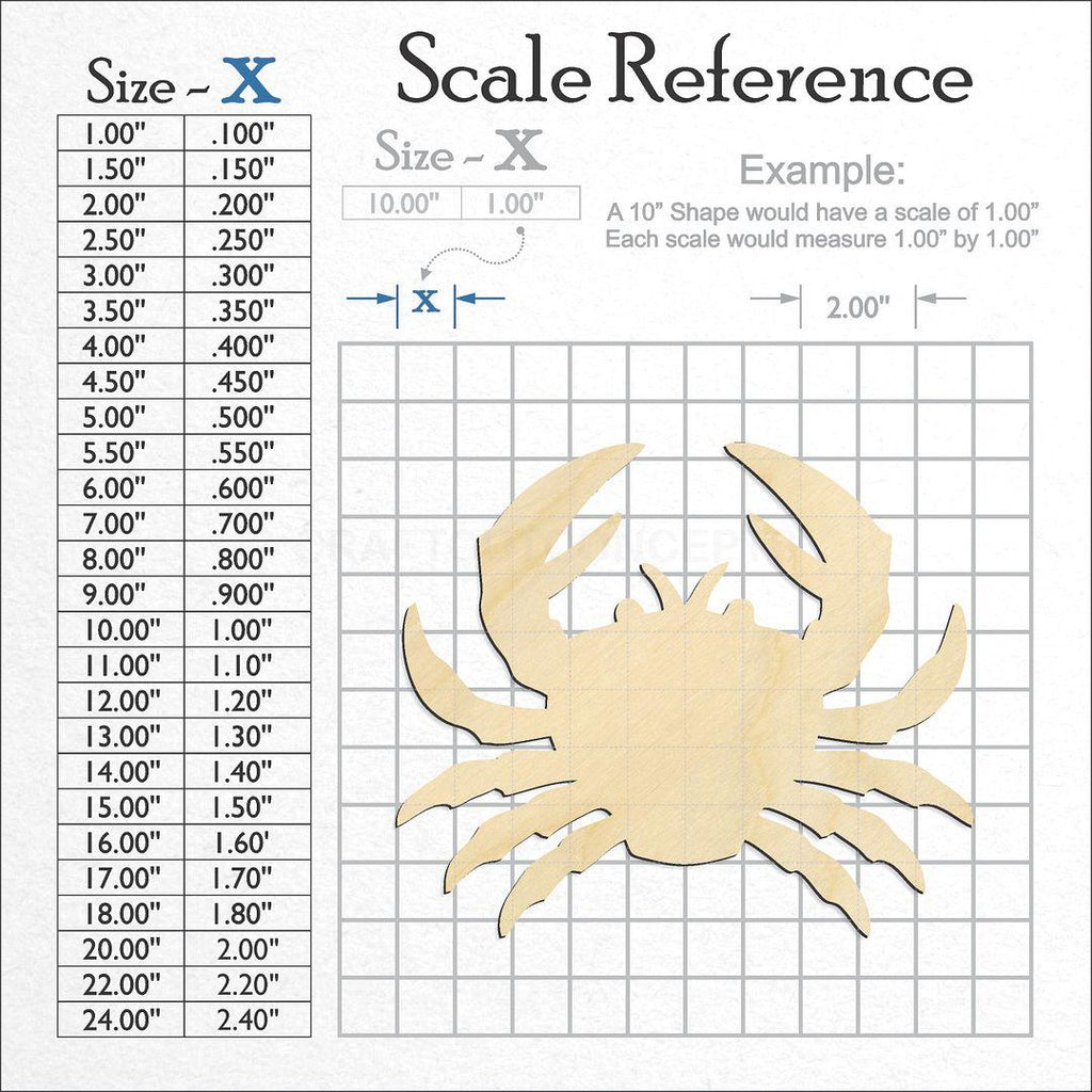 A scale and graph image showing a wood Crab craft blank