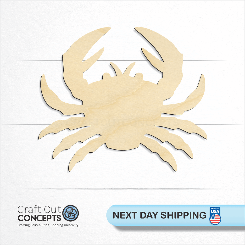 Craft Cut Concepts logo and next day shipping banner with an unfinished wood Crab craft shape and blank