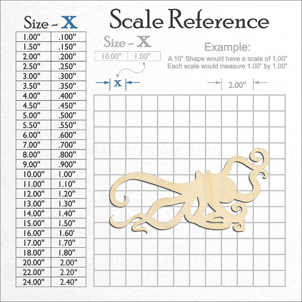 A scale and graph image showing a wood Octopus craft blank