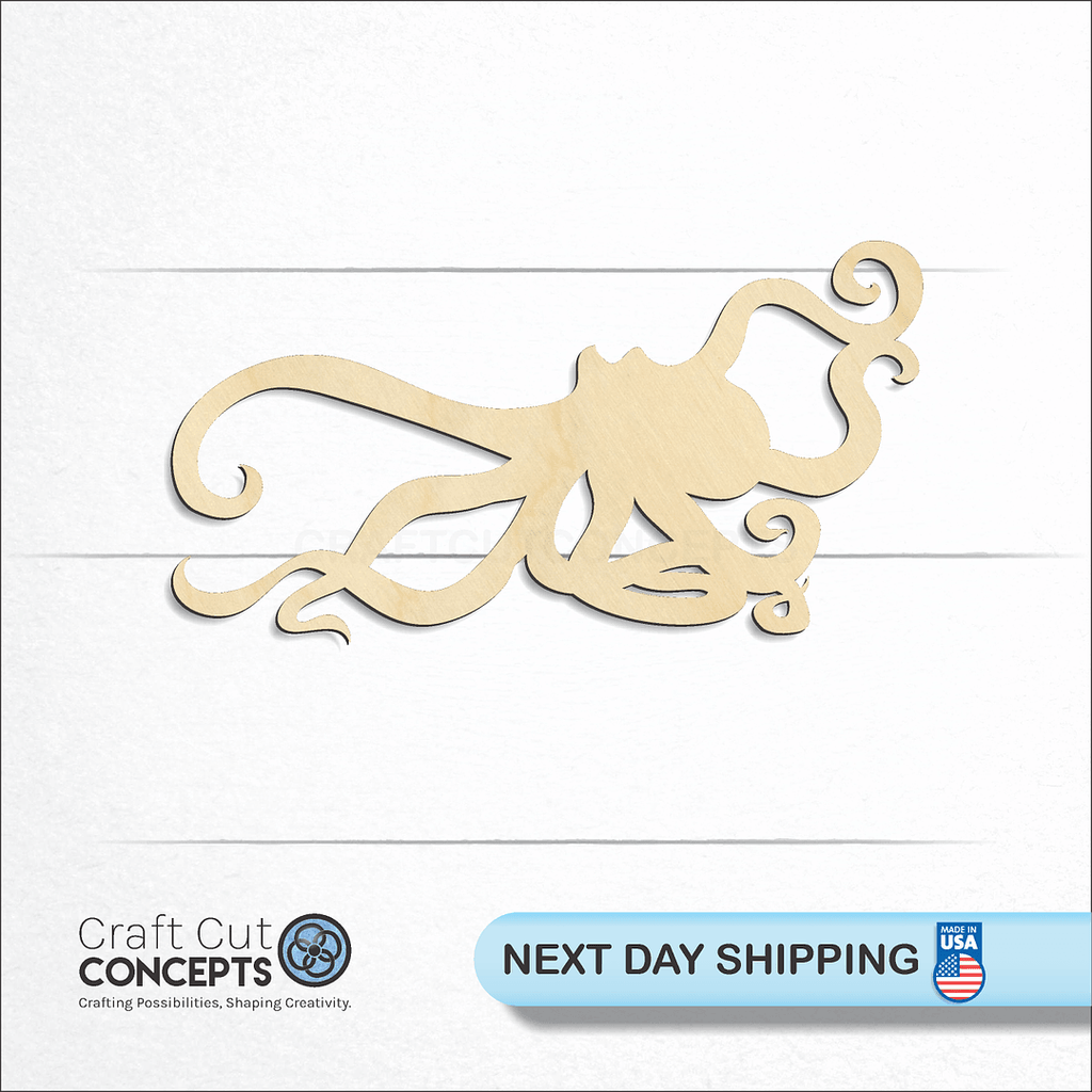 Craft Cut Concepts logo and next day shipping banner with an unfinished wood Octopus craft shape and blank