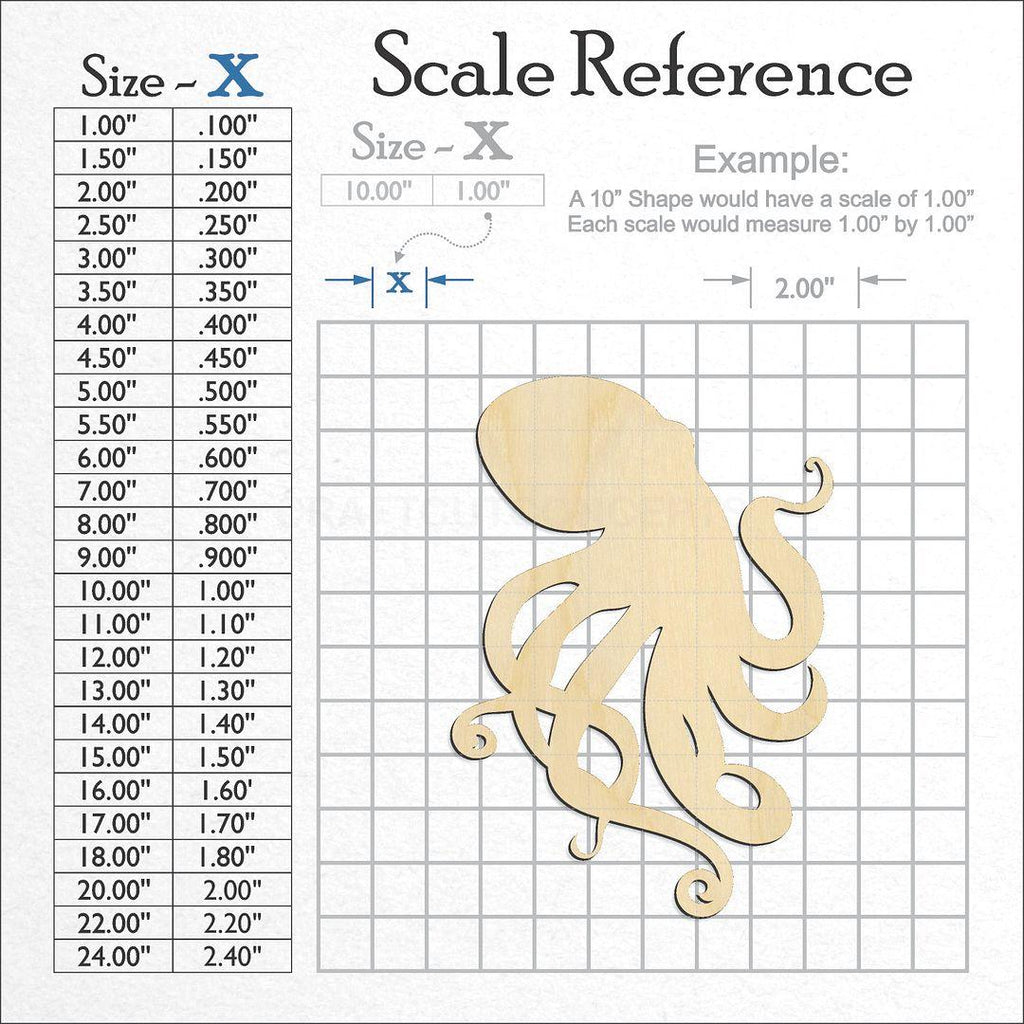 A scale and graph image showing a wood Octopus craft blank