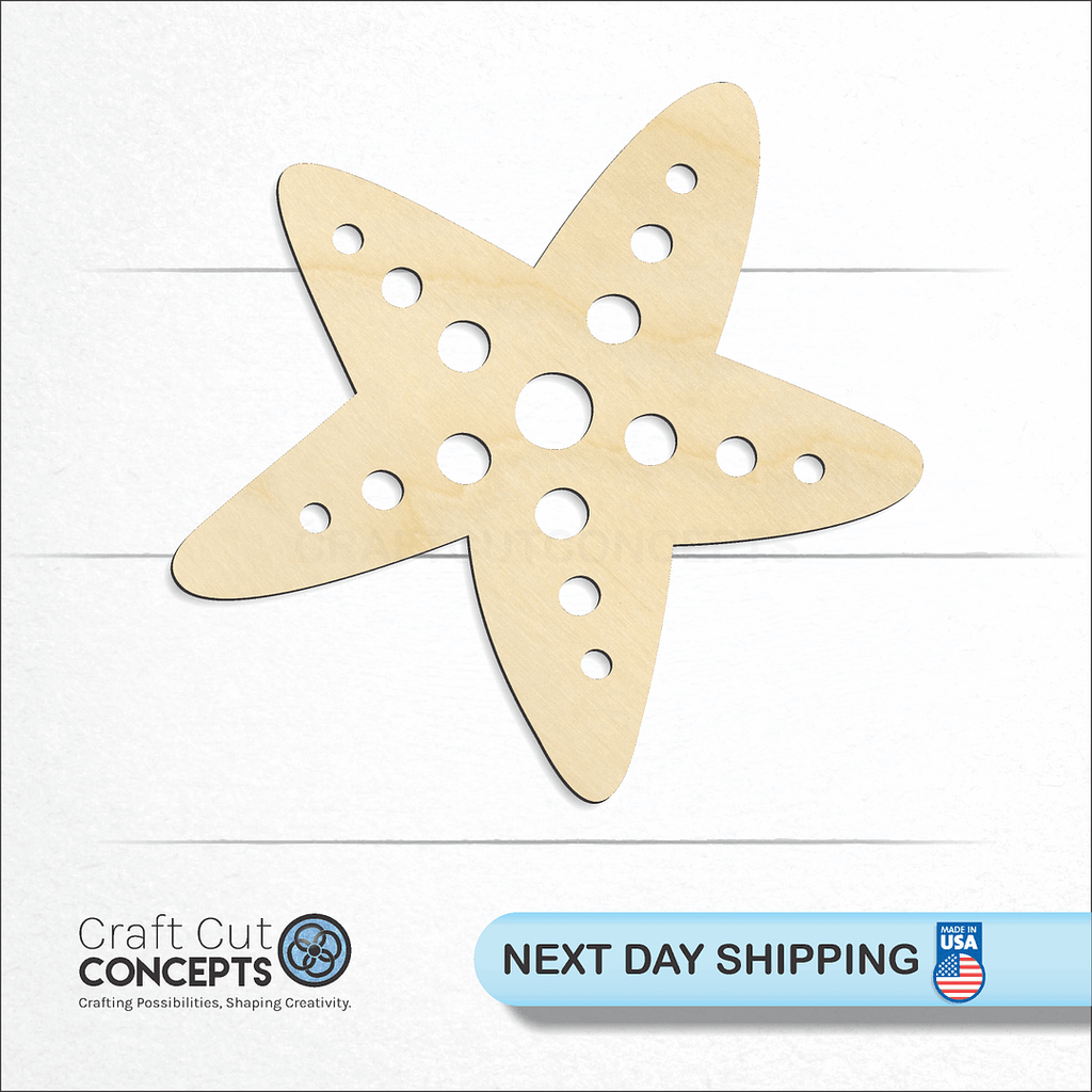 Craft Cut Concepts logo and next day shipping banner with an unfinished wood Star Fish craft shape and blank