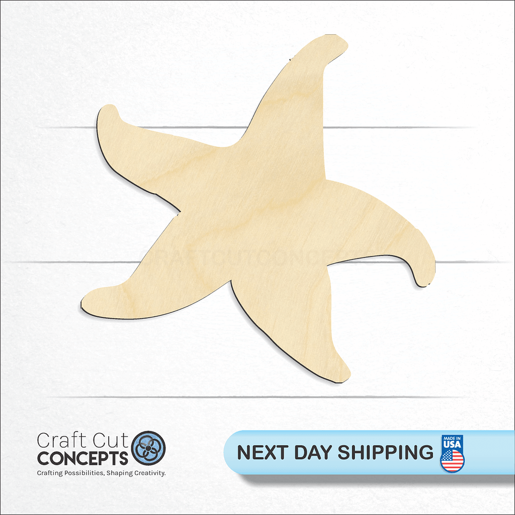 Craft Cut Concepts logo and next day shipping banner with an unfinished wood Star Fish craft shape and blank