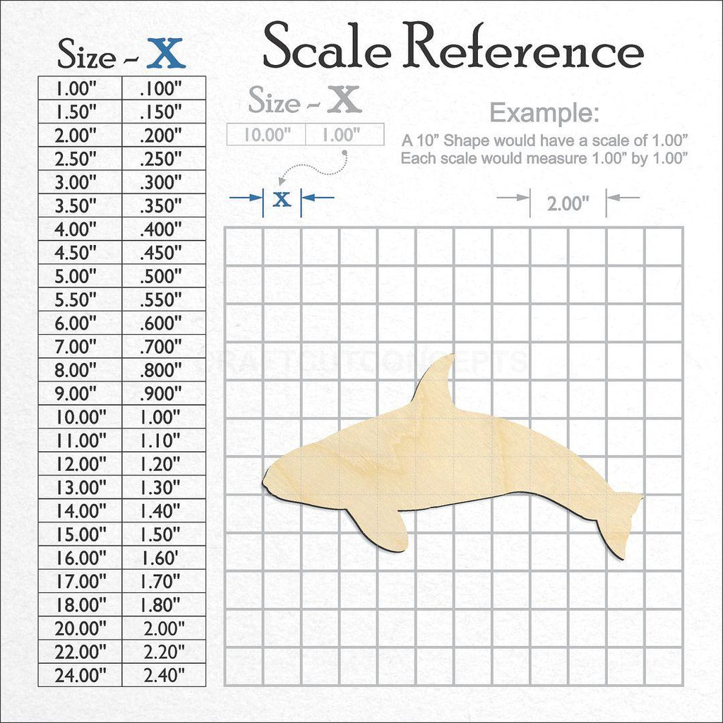 A scale and graph image showing a wood Killer Whale Orca craft blank