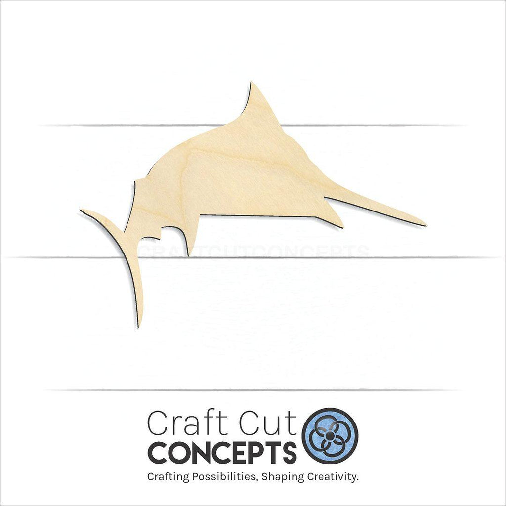 Craft Cut Concepts Logo under a wood Sword Fish craft shape and blank