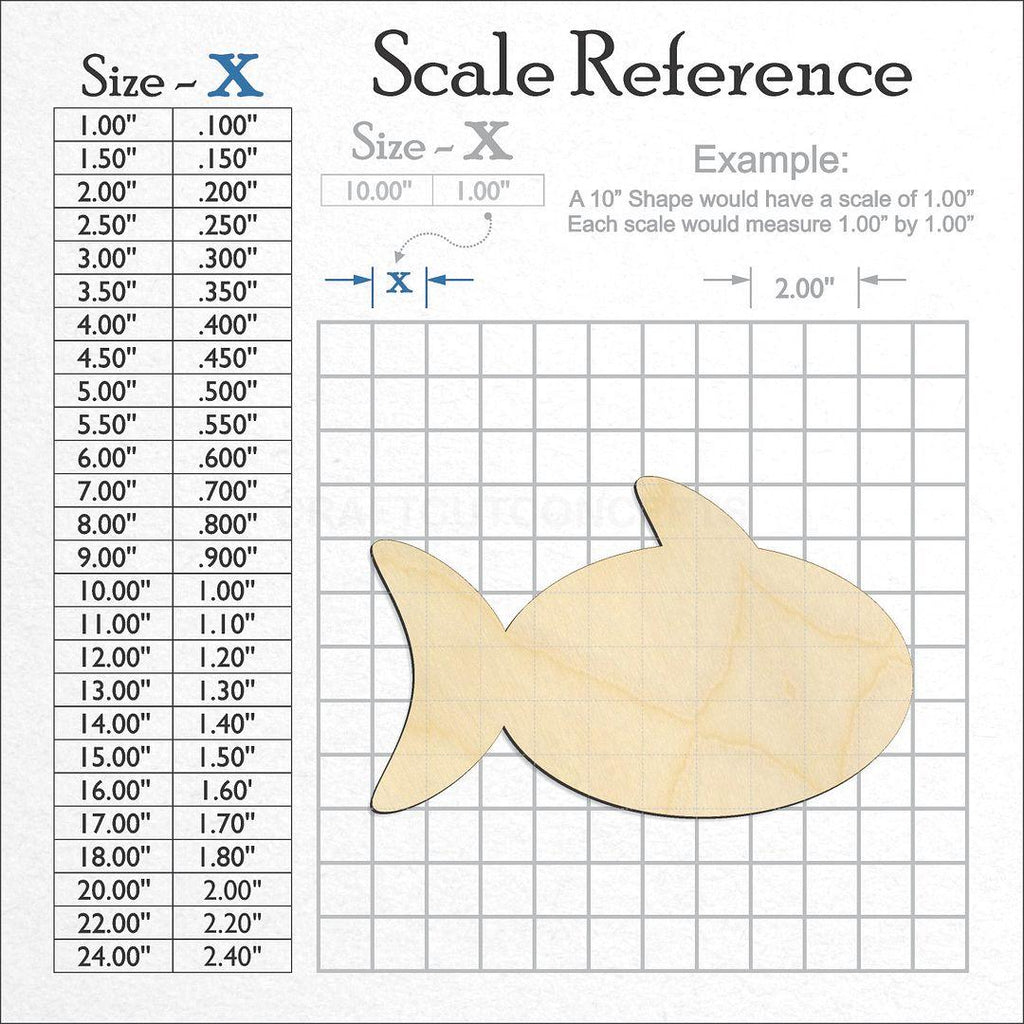 A scale and graph image showing a wood Fish craft blank