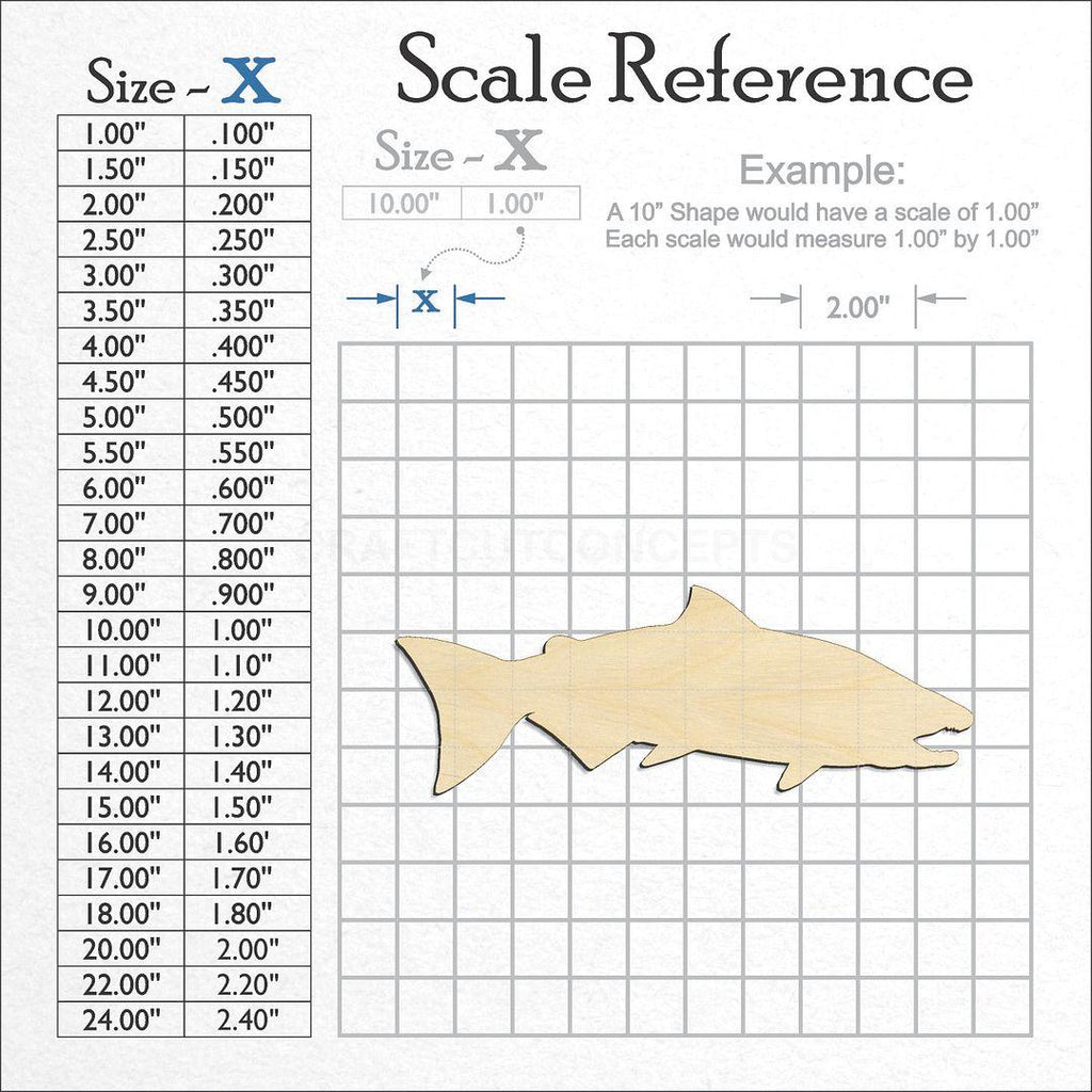 A scale and graph image showing a wood Salmon craft blank