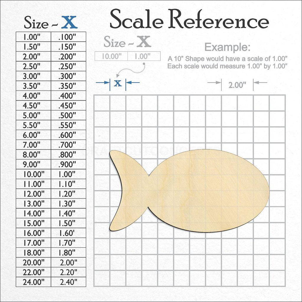 A scale and graph image showing a wood Fish craft blank