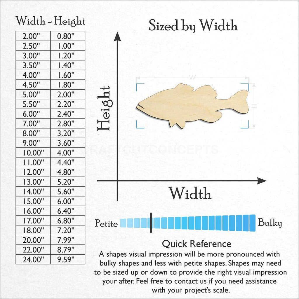 Sizes available for a laser cut Cod Fish craft blank