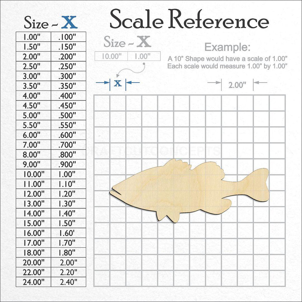 A scale and graph image showing a wood Cod Fish craft blank