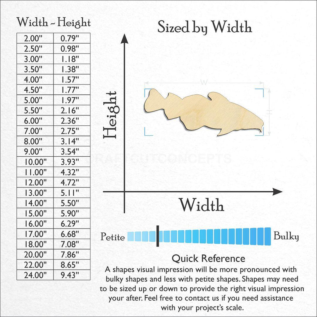 Sizes available for a laser cut Codfish 2 craft blank