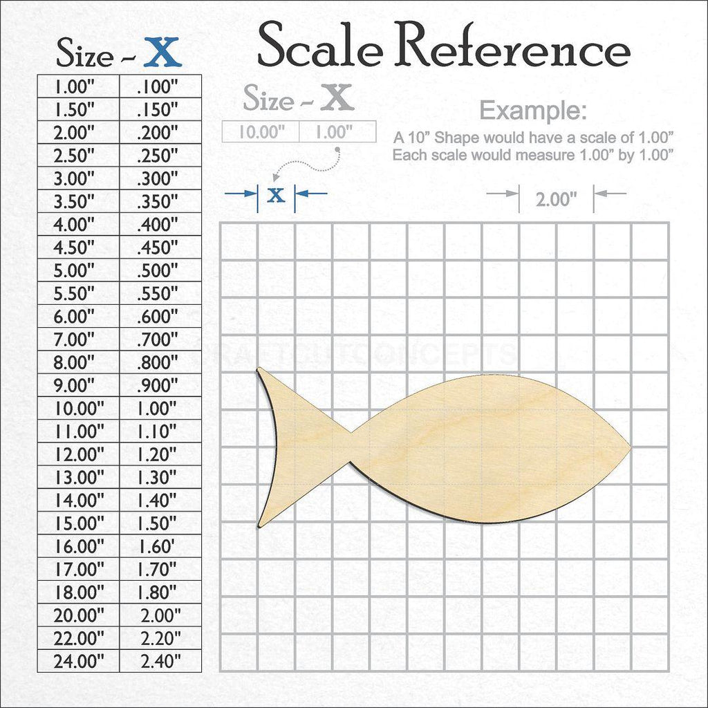 A scale and graph image showing a wood Fish craft blank
