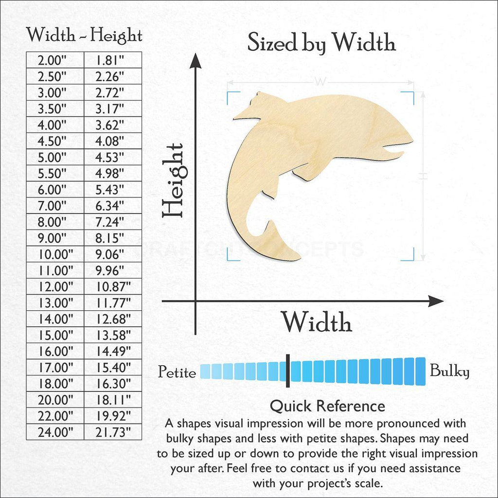 Sizes available for a laser cut Salmon Fish craft blank