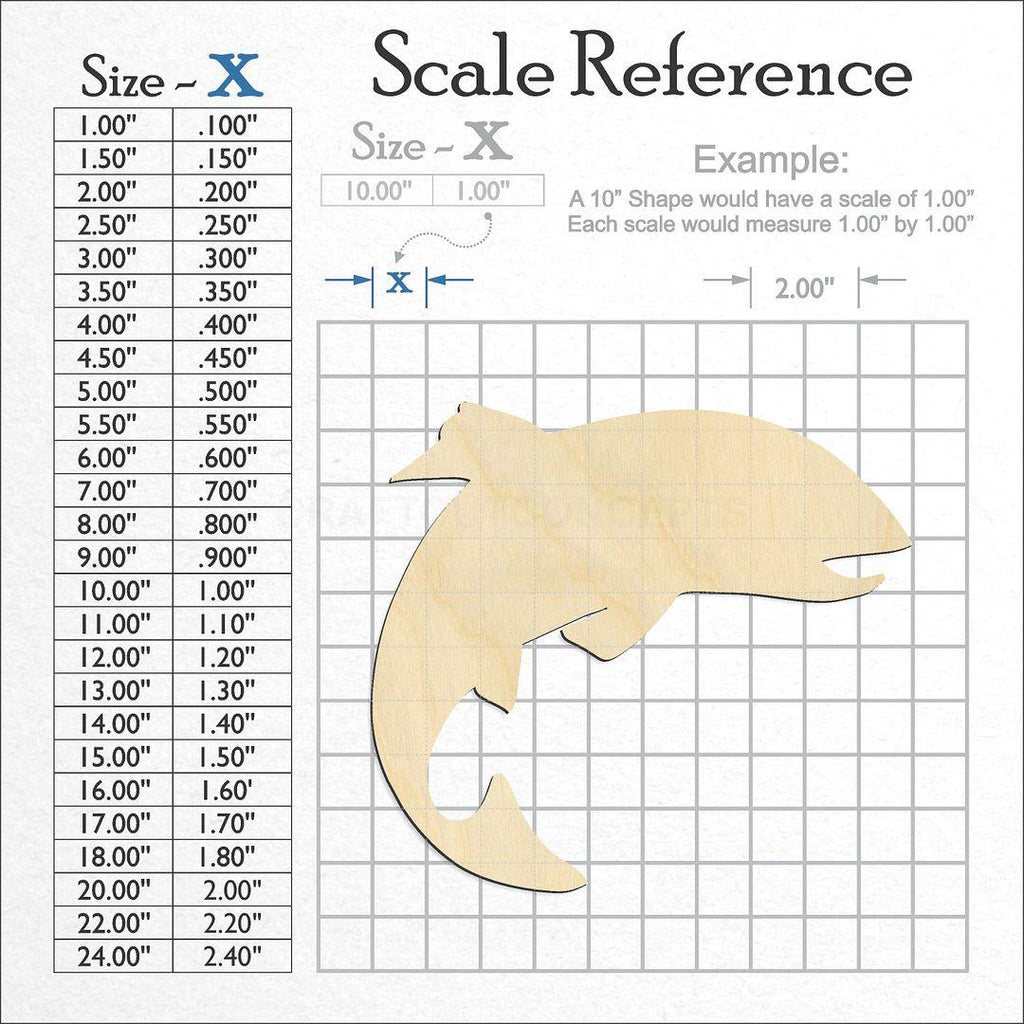 A scale and graph image showing a wood Salmon Fish craft blank