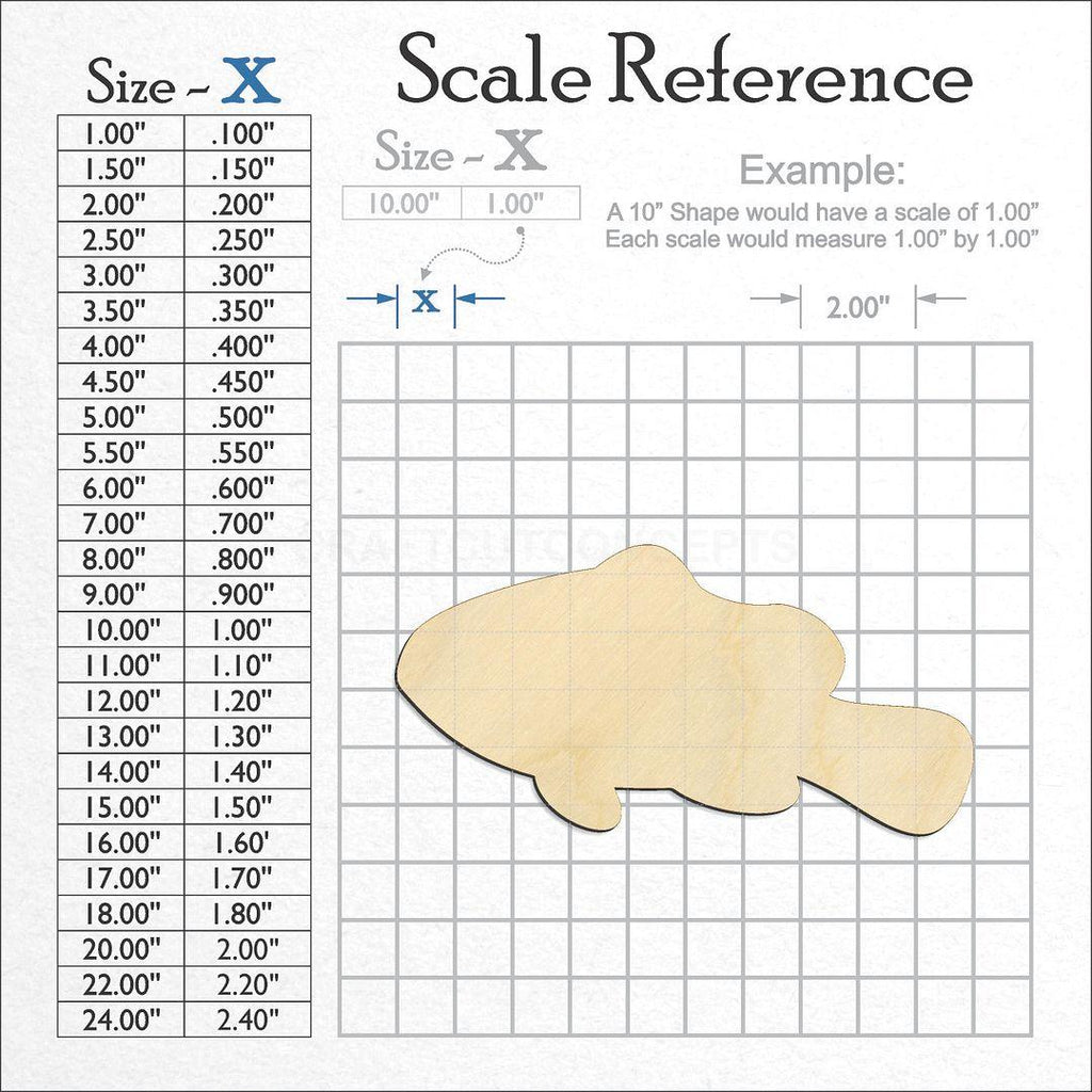 A scale and graph image showing a wood Fish craft blank