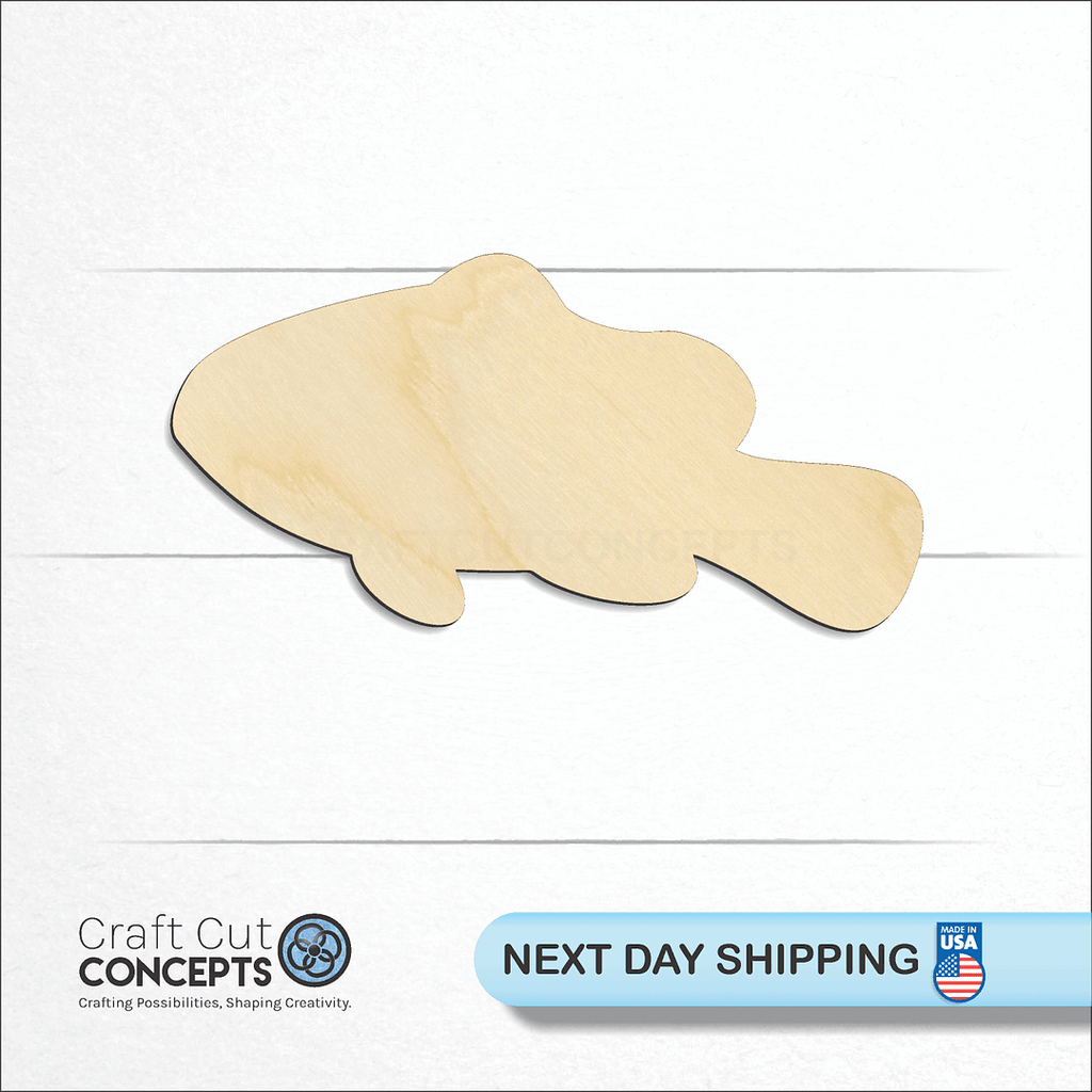 Craft Cut Concepts logo and next day shipping banner with an unfinished wood Fish craft shape and blank