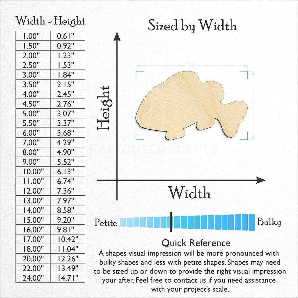 Sizes available for a laser cut Clown Fish craft blank