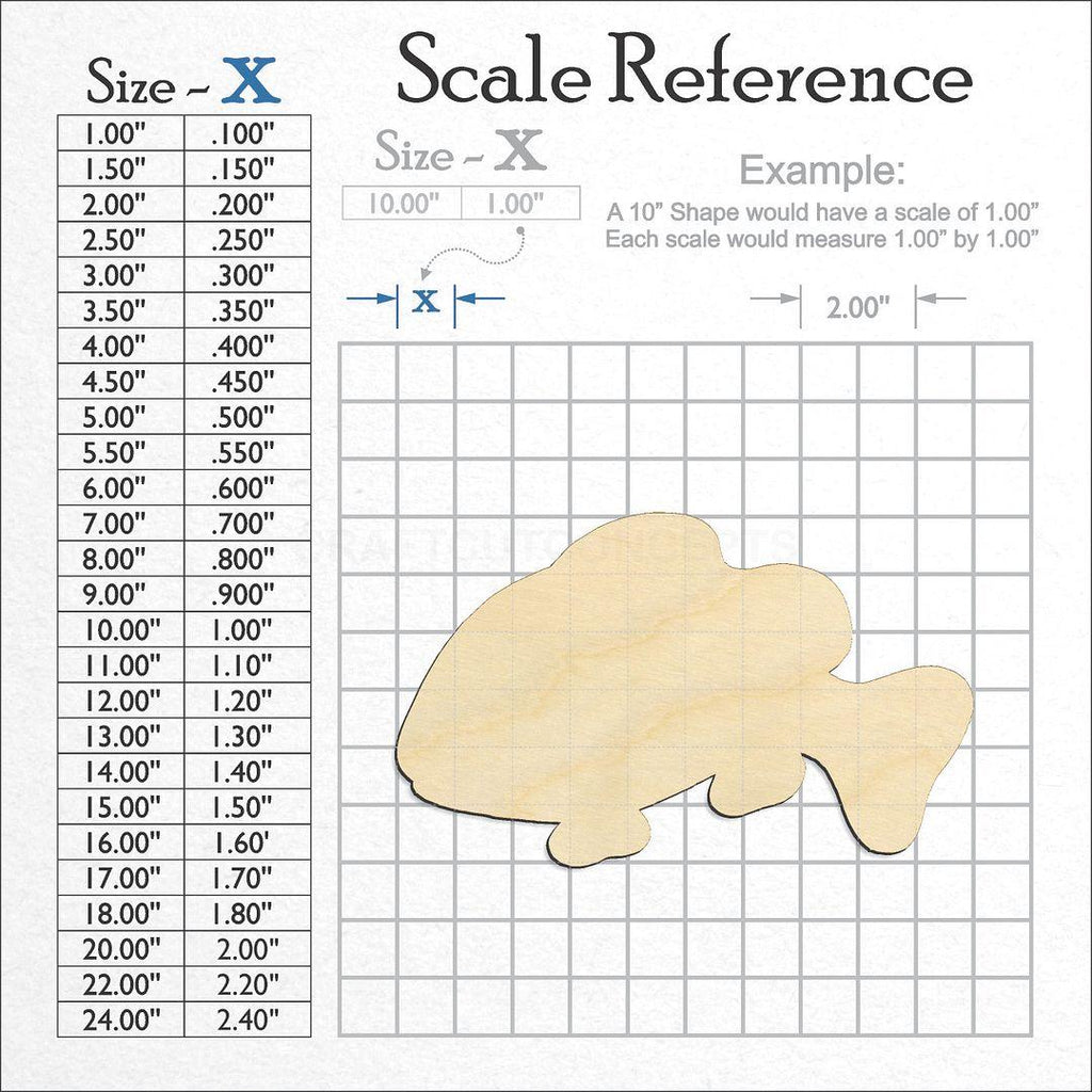 A scale and graph image showing a wood Clown Fish craft blank